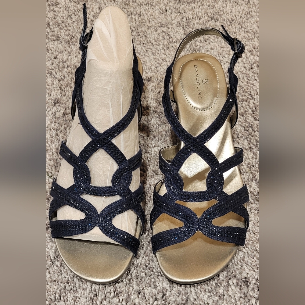 Bandolino Navy Glitter Sandals Size 6.5